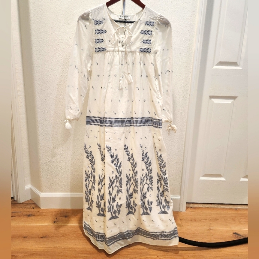 Zara TRF Printed Long-Sleeve Long Dress